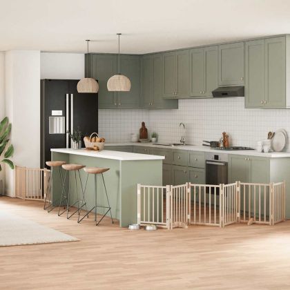 Сгъваема преграда за кучета с врата 9 панела 450 см топола