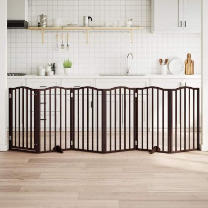 Сгъваема преграда за куче с врата 6 панела 300 см топола