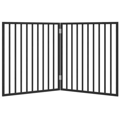 Сгъваема порта за кучета, 2 панела, черна, 160 см, тополово дърво