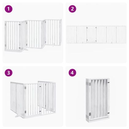 Кучешка порта с врата, сгъваема, 6 панела, бяла, 300 см, тополово дърво