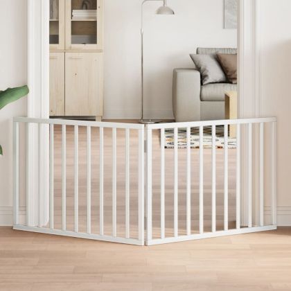 Сгъваема порта за кучета, 2 панела, бяла, 160 см, тополово дърво