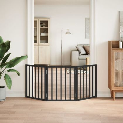 Сгъваема преграда за кучета 3 панела черна 150 см топола