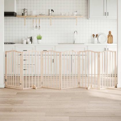 Кучешка порта с врата, сгъваема, 6 панела, 300 см, тополово дърво