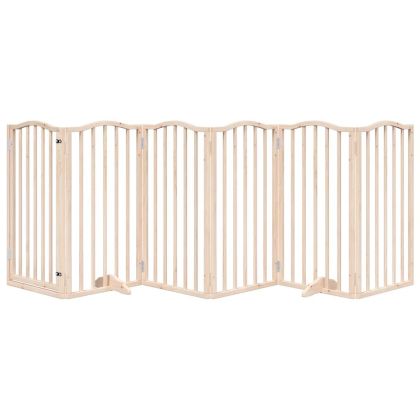 Кучешка порта с врата, сгъваема, 6 панела, 300 см, тополово дърво