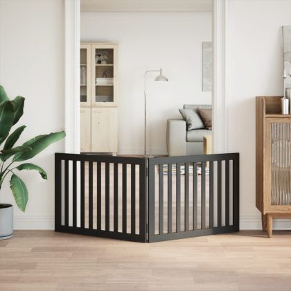 Сгъваема преграда за кучета 2 панела черна 160 см топола