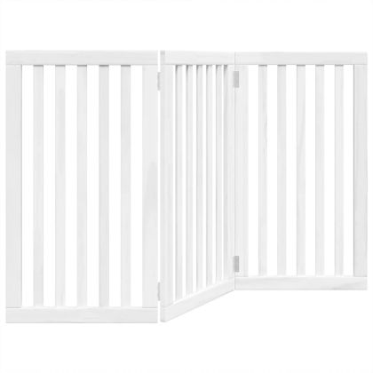 Сгъваема преграда за кучета 3 панела бял 150 см тополово дърво