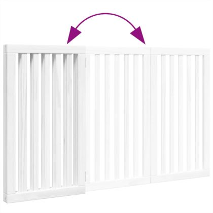 Сгъваема преграда за кучета 3 панела бял 150 см тополово дърво