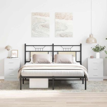 Нощни шкафчета, 2 бр, бели, 38x35x56 см, инженерно дърво