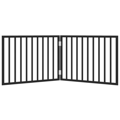 Сгъваема порта за кучета, 2 панела, черна, 160 см, тополово дърво