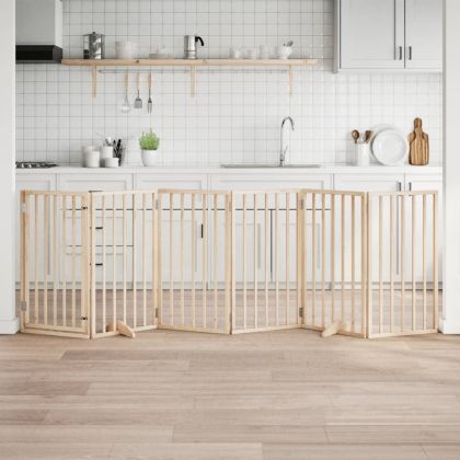 Кучешка порта с врата, сгъваема, 6 панела, 300 см, тополово дърво