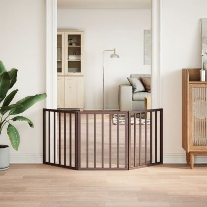 Сгъваема преграда за кучета 3 панела кафяв 150 см топола