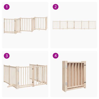 Сгъваема преграда за кучета с врата 6 панела 300 см Масивна ела