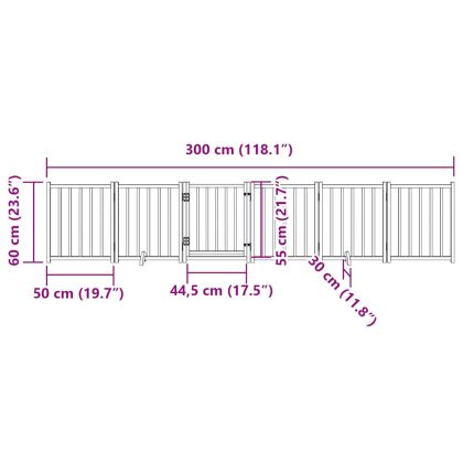 Сгъваема преграда за кучета с врата 6 панела 300 см Масивна ела
