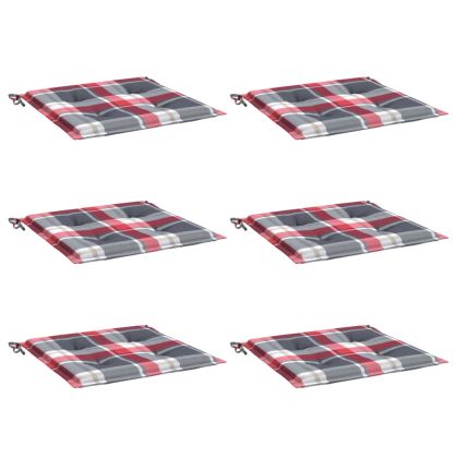 Възглавници за стол 6 бр червено каре 40x40x4 см Оксфорд плат