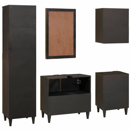 Комплект шкафове за баня с чекмедже с рафт 5 pcs Черен и златен