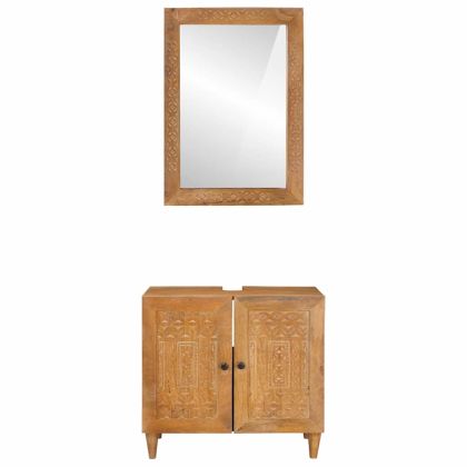 Комплект мебели за баня с рафт 2 pcs Кафяво Инженерно дърво