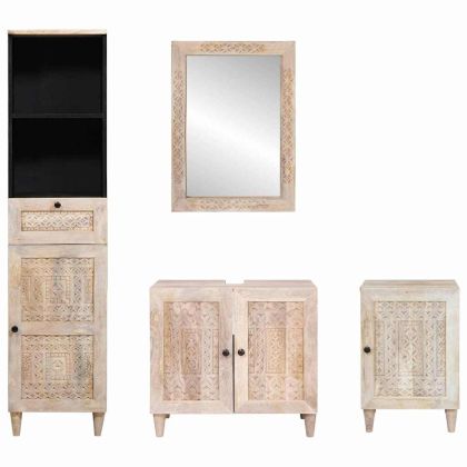 Комплект мебели за баня с чекмедже 4 pcs Бяло Инженерно дърво