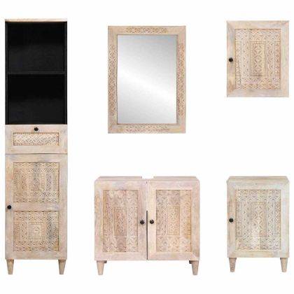 Комплект мебели за баня с чекмедже 5 pcs Бяло Инженерно дърво
