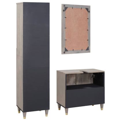 Комплект шкафове за баня 3 pcs Сив Солидно мангово дърво