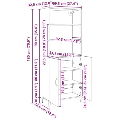 Висок шкаф 2 pcs Черния дъб Инженерно дърво