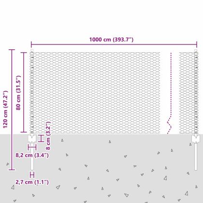 Ограда и колче Сив 0,8 x 10 m Стомана