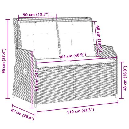 Градинска пейка с възглавница Сив Полиратан