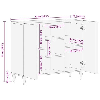 Страничен шкаф със съхранение Черен и златен 90 x 33.5 x 75 см