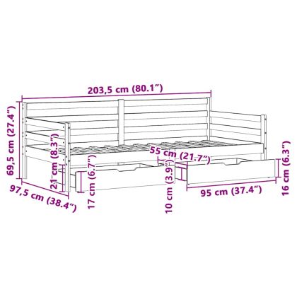 Легло с чекмеджета, без матрак, 90x200 см, масивно дърво