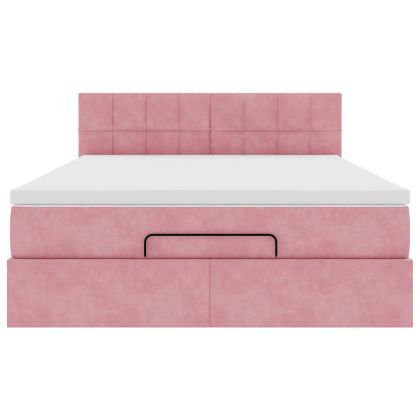 Османска легло с матрак и LED, розово, 140x200 см, кадифе