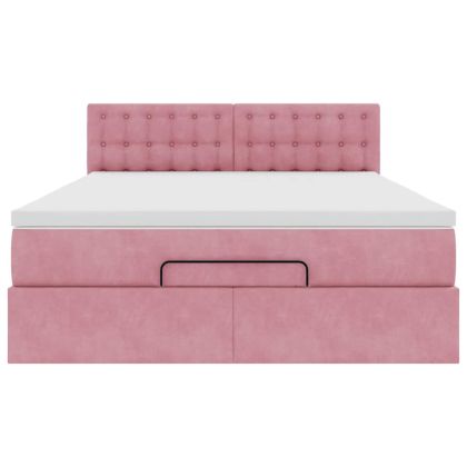 Османска легло с матрак и LED, розово, 140x200 см, кадифе
