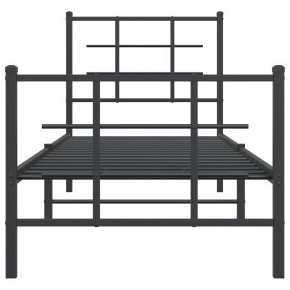 Метална рамка за легло с горна и долна табла, черна, 75x190 см