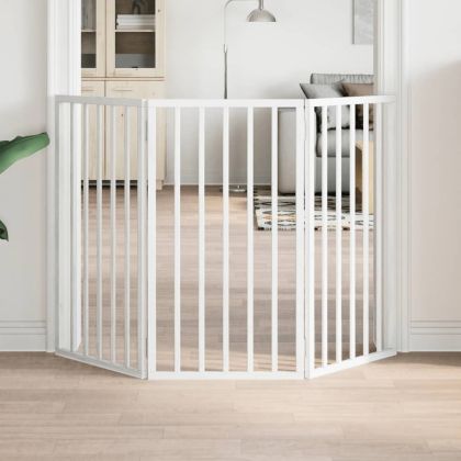 Сгъваема порта за кучета, 3 панела, бяла, 150 см, тополово дърво