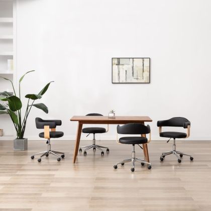 Въртящи се трапезни столове, 4 бр, черни, изкуствена кожа