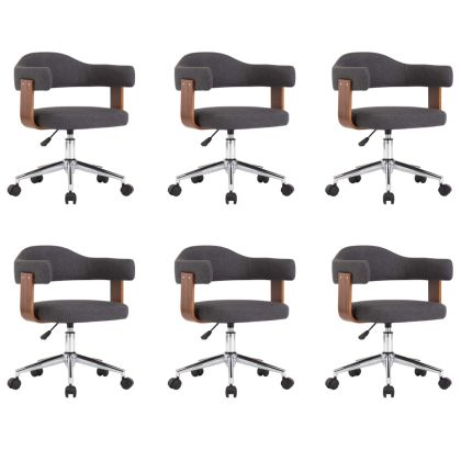 Въртящи трапезни столове, 6 бр, сиви, извито дърво и текстил