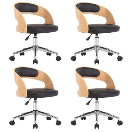 Въртящи се трапезни столове 4 бр черни извито дърво и еко кожа