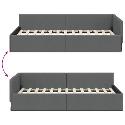 Ъглова рамка за легло с таблото Тъмен сив 90 см x 200 см Кадифе