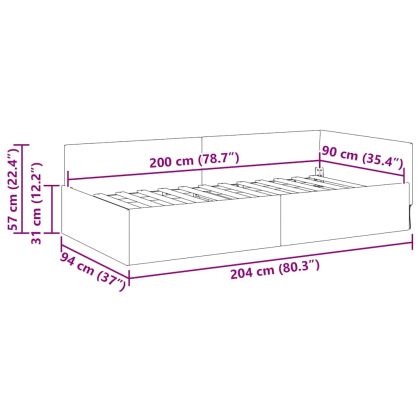 Ъглова рамка за легло с таблото Крем 90 см x 200 см Кадифе