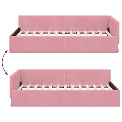 Ъглова рамка за легло с таблото Розово 80 см x 200 см Кадифе