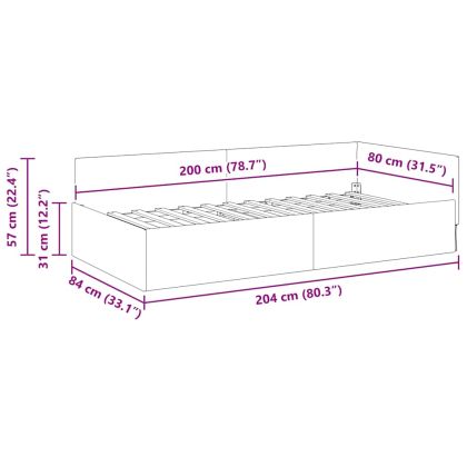 Ъглова рамка за легло с таблото Тюркоаз 80 см x 200 см Кадифе