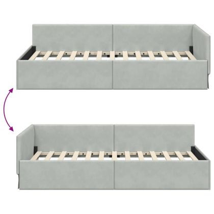 Ъглова рамка за легло Светлосиво 90 см x 200 см Кадифе