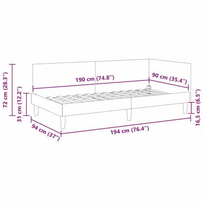 Ъглова рамка за легло Виненочервен 90 см x 190 см Кадифе
