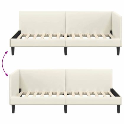 Ъглова рамка за легло с таблото Крем 90 см x 190 см Кадифе