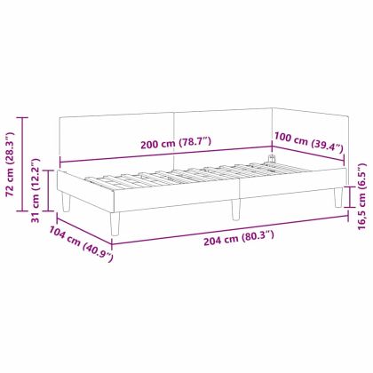 Ъглова рамка за легло с таблото Тюркоаз 100 см x 200 см Кадифе