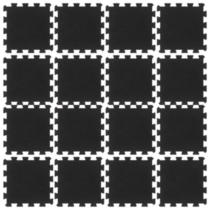 Гумени подови плочки 16 бр черни 16 мм 30x30 см