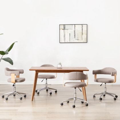 Въртящи трапезни столове, 4 бр, таупе, извито дърво и текстил