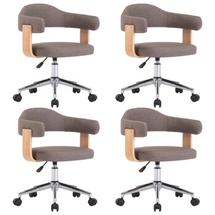 Въртящи трапезни столове, 4 бр, таупе, извито дърво и текстил