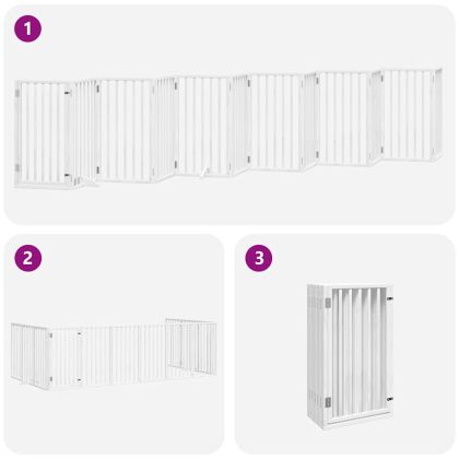 Сгъваема преграда за кучета с врата 12 панела бял 600 см топола