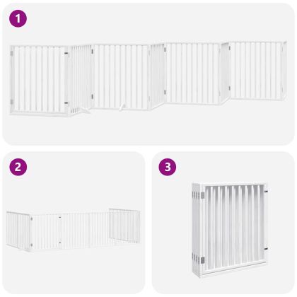 Сгъваема преграда за кучета с врата 8 панела бял 640 см топола