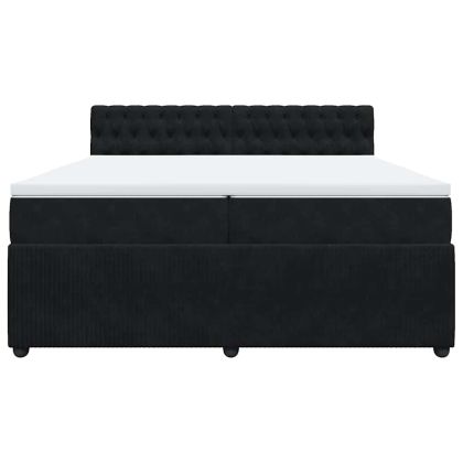 Боксспринг легло с матрак, черно, 200x200 см, кадифе