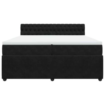 Боксспринг легло с матрак, черно, 200x200 см, кадифе